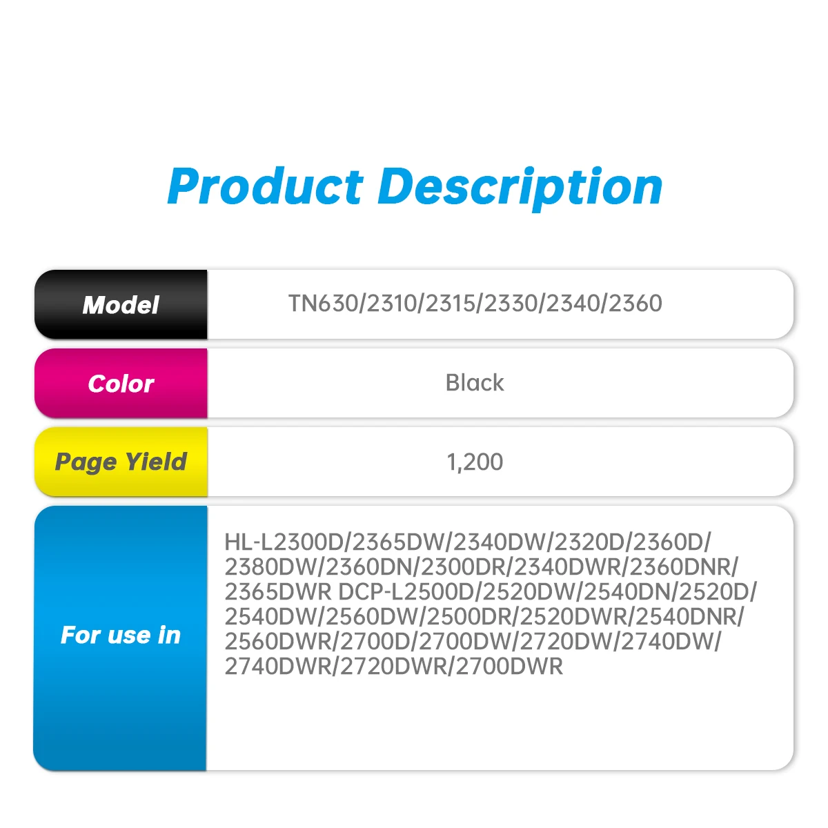 Compatible Brother Black Toner Cartridge TN28J TN630/2310/2315/2330/2340/2360 TN660/2320/2345/2350/2370/2380 for Brother Printer