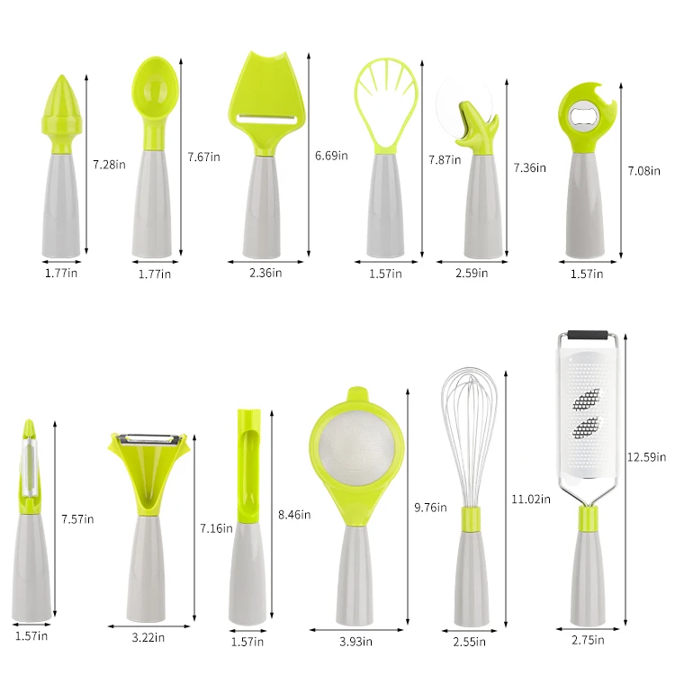 ANJUKE 12 Pcs Home Kitchen Gadgets Tools Set Egg Whisk Fruit Peeler Ice Cream Scoop Opener Pizza Cutter Grater Lemon Juicer