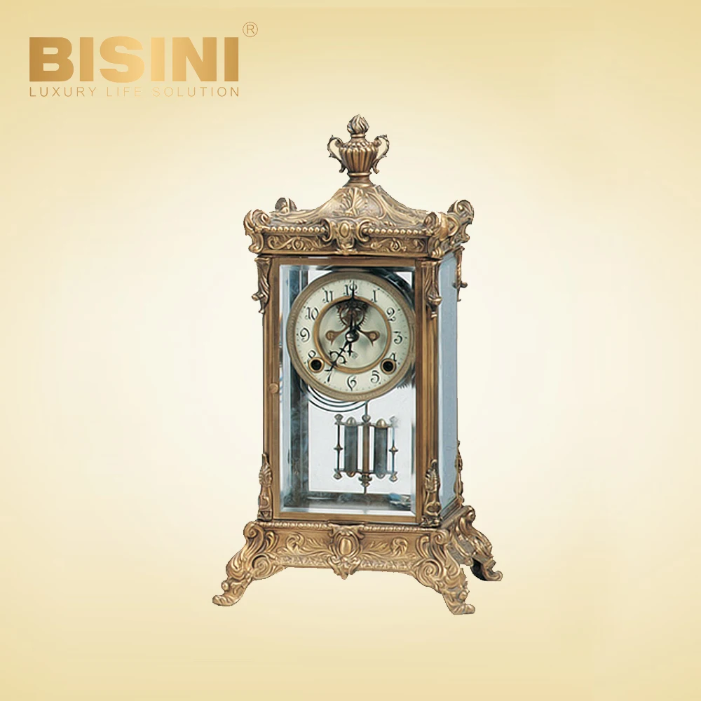 Copper-plated pavilion Four-poster clock European classical antique Court enamel clock Precious Representative Classic design
