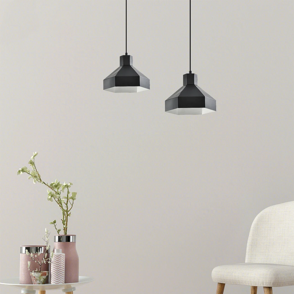 Креативная одноголовая Люстра для ресторана или квартиры, многоугольный Черный абажур E26, лампочка 3000k, теплый свет