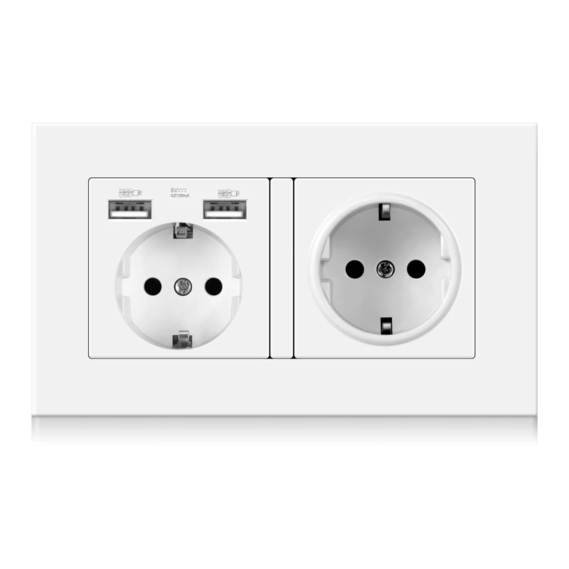 NOVSKI Factory price Plastic panel  German 2gang wall socket with 2 USB socket EU standard home power