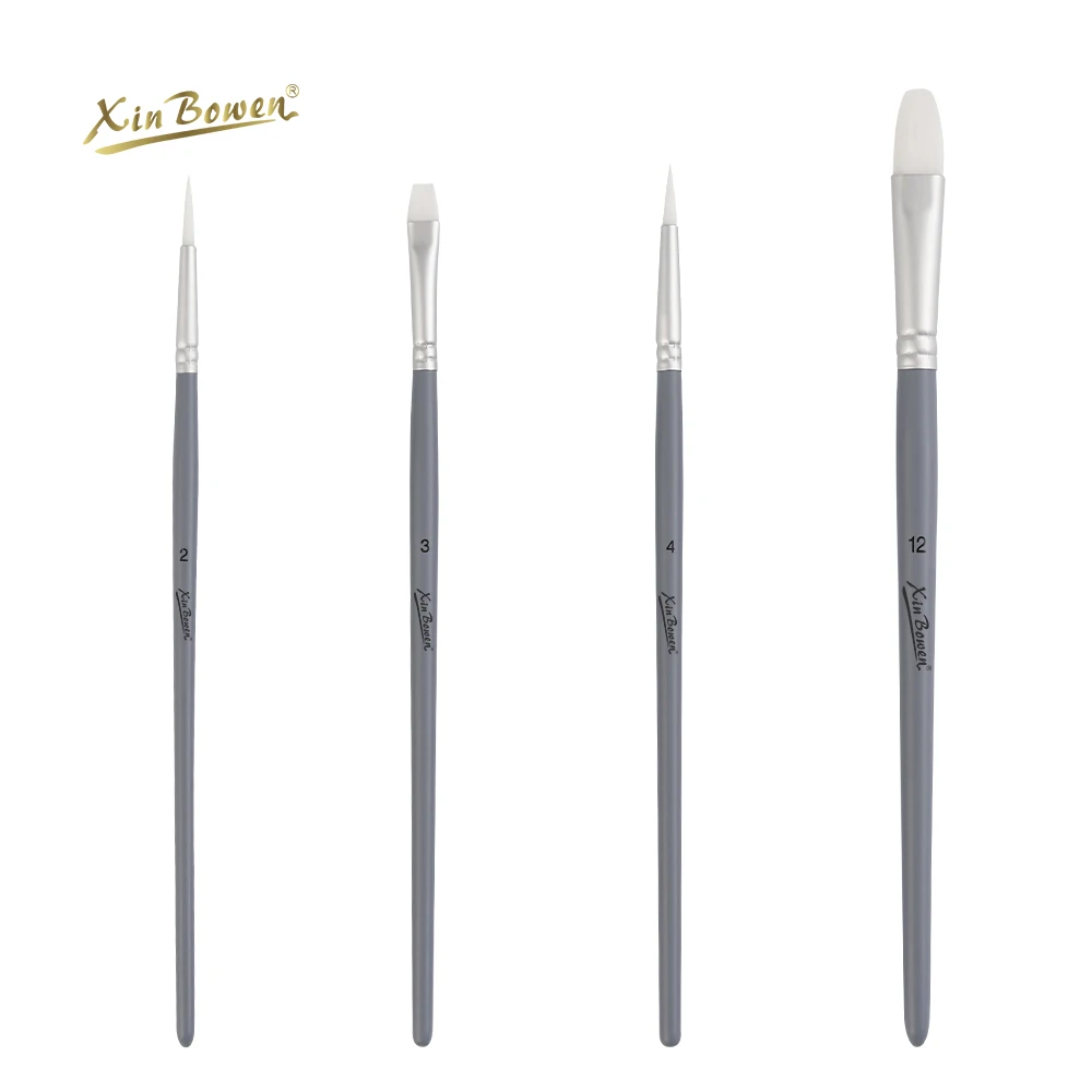 Xin Bowen Master Professional Paint Brush Set 4pcs Matte Gray Nylon Hair for Watercolor Oil Acrylic Painting