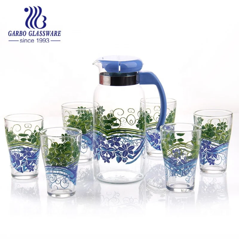 Manufacturer Glass Pitcher and Glasses Set 1 Pitcher and 6 Drinking Water Cups Tumblers for Homemade Ice Tea & Juice or lemonade