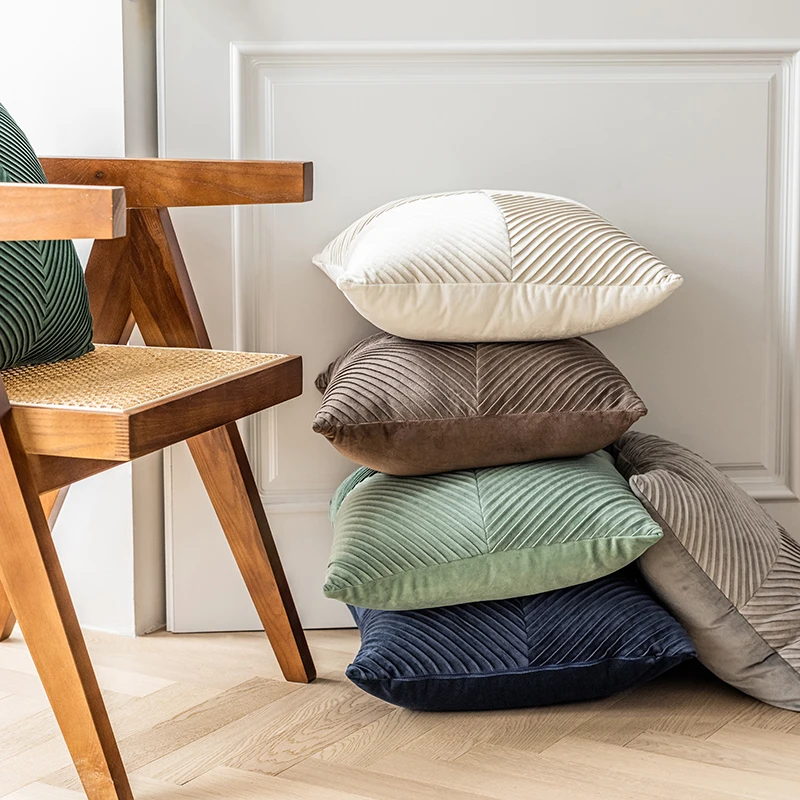 Monad Luxury Patch Work Pleated Velvet Unique Design Decorative Soft Solid Square Cushion Cover Throw Pillow Cases For Couch