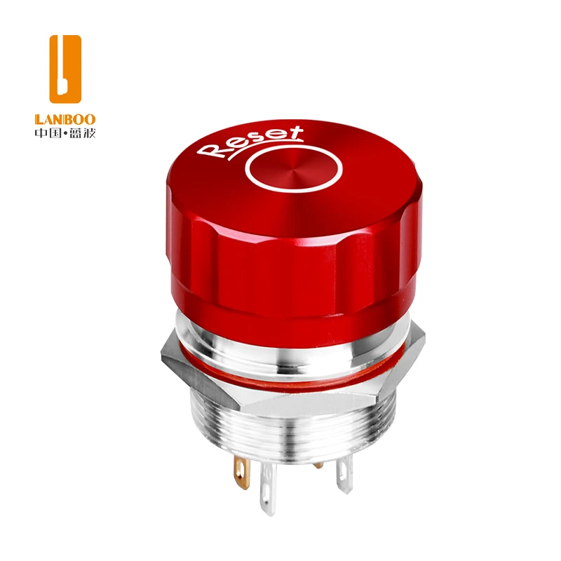 LANBOO 19mm 22mm  Short Mushroom Emergency Stop Push Button Switch  waterproof IP65 E-Stop 1NO1NC Power ON OFF
