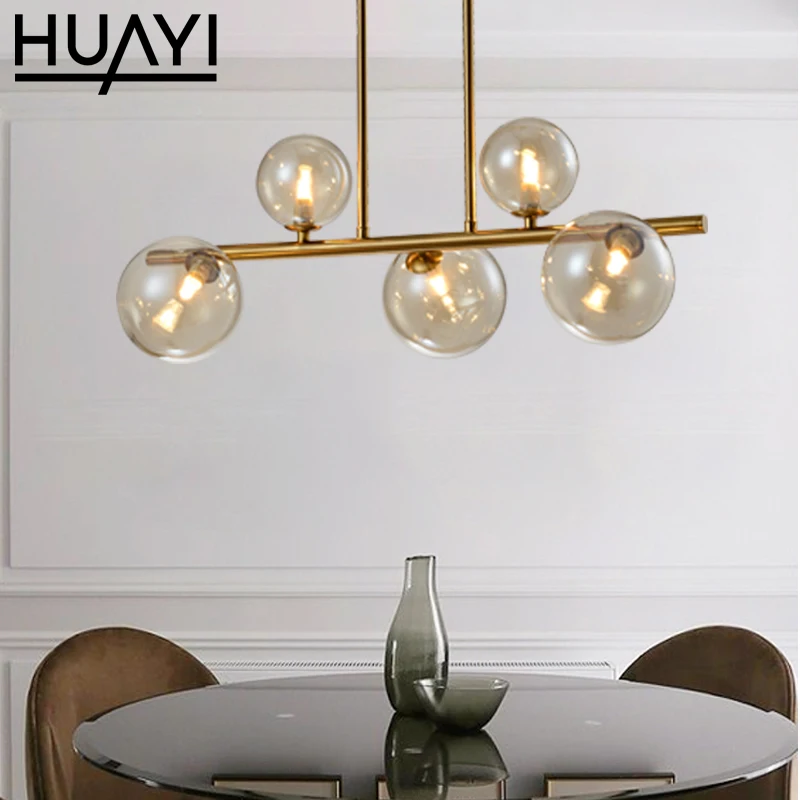 HUAYI China Manufacturer Modern Golden Glass E27 Indoor Living Room Chandelier LED Pendant Light