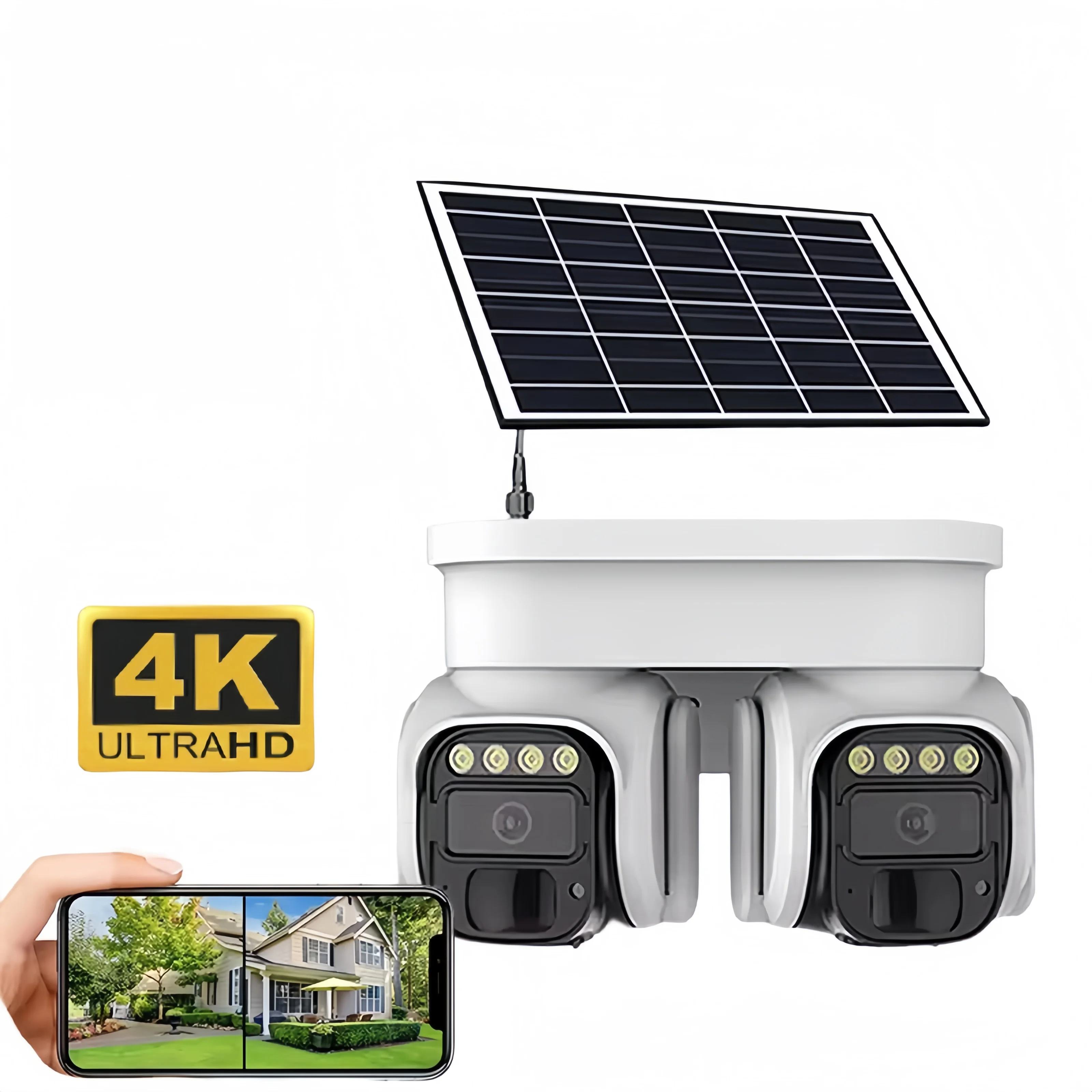 iCam365 4k Dual Ptz Dome IP Camera With 7W Solar Panels Outdoor Wifi Security Camera IP66 Low Power Solar Cctv Camera System