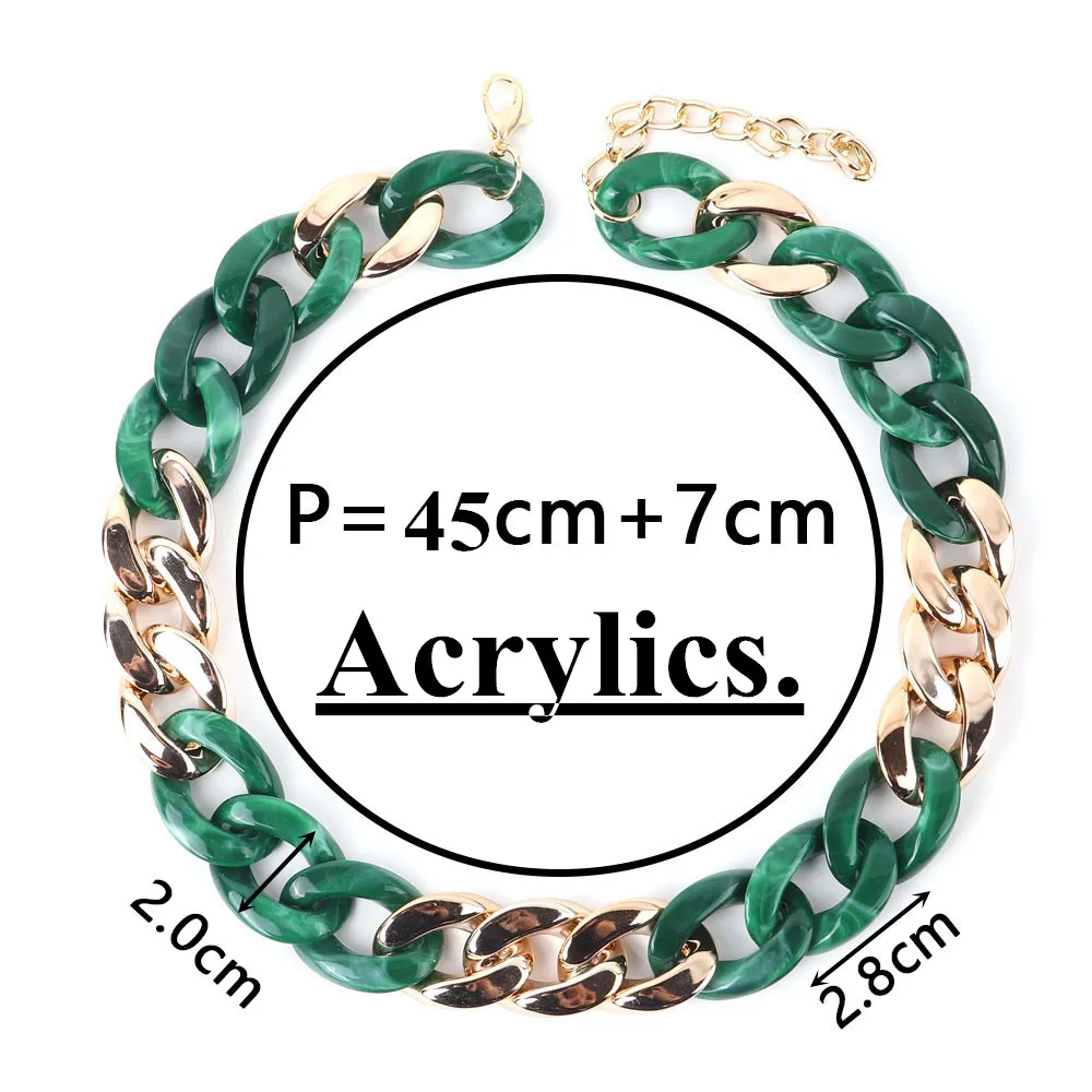 Popular Bohemia Style Colorful Necklace Simple Custom Length Chain Jade Marble  Acrylic Resin Necklace for Women Party Jewelry