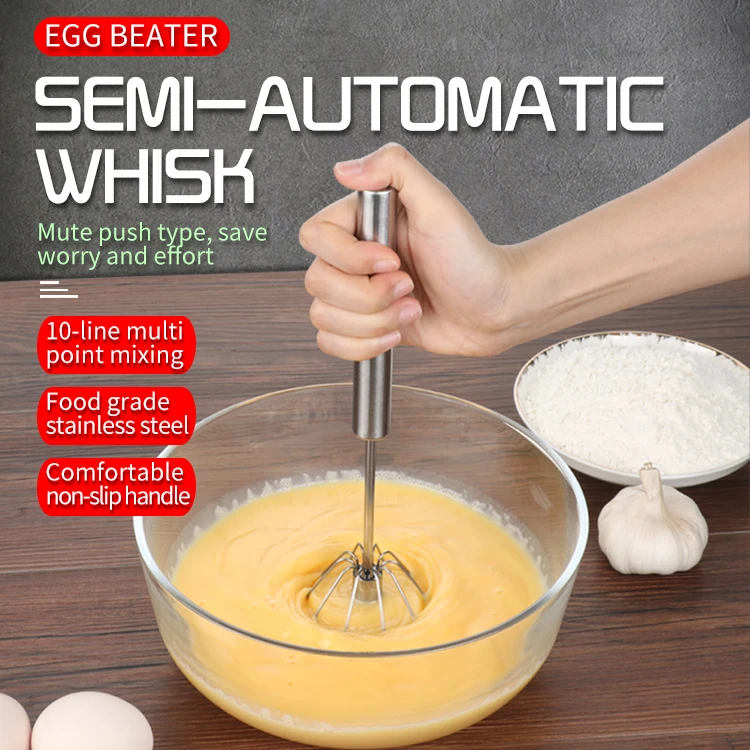 Hot Sale Kitchen Gadgets Stainless Steel Semi-Automatic Whisk Ware Egg Whisk Rotary Hand Egg Beater