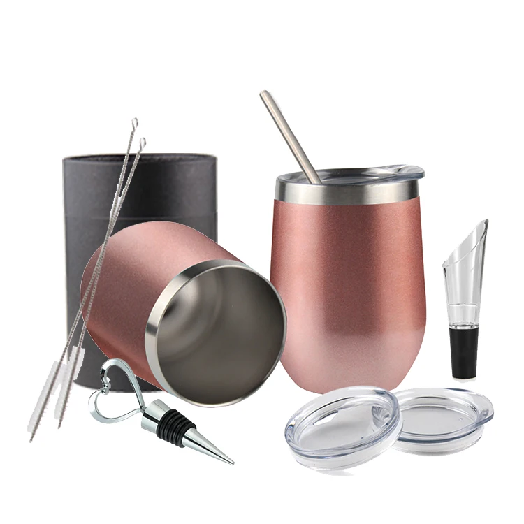 12oz Insulated Stemless Wine Tumbler Stainless Steel Wholesale, Christmas Gold Double Walled Travel Coffee Mug With Lid/Straw