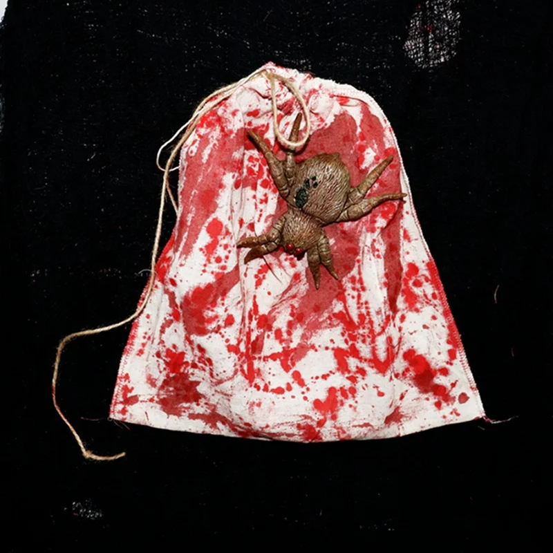 Halloween blood hanging bag spider head bloody ghost face accessories horror props,disgusting trick or treat pockets, candy bags