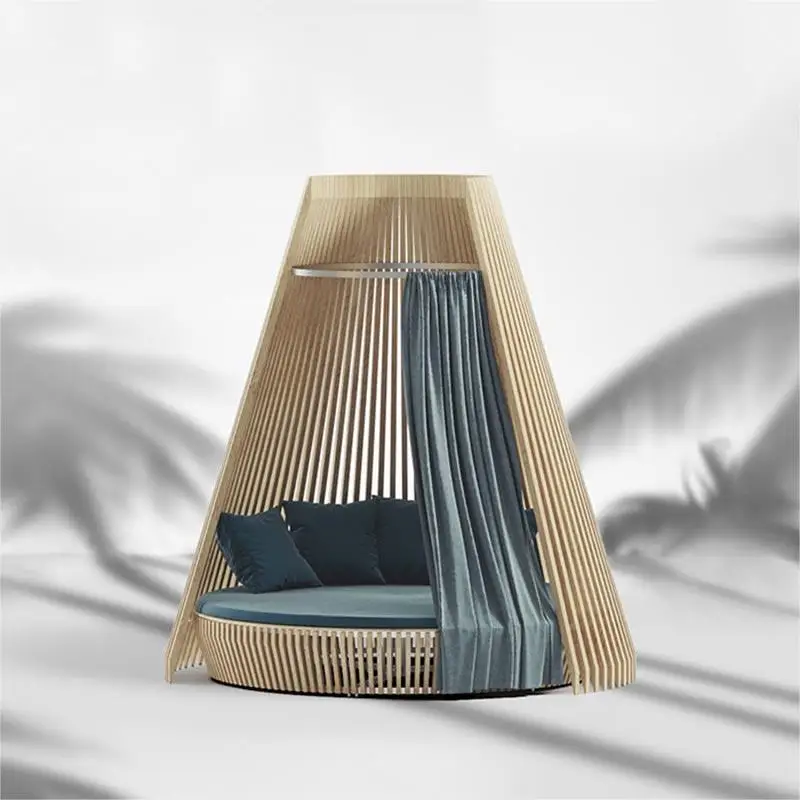 Factory Price Rattan Day BedSun-Deck Outdoor Daybed Wooden Ratan Furniture