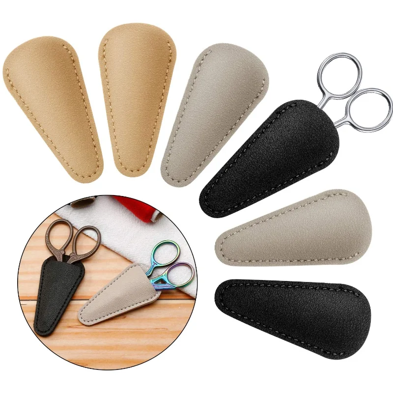 Scissors Sheath Safety Leather Scissors Cover Portable Eyebrow Sewing Scissor Trimming Beauty Tool Protection Cover Collect Bags