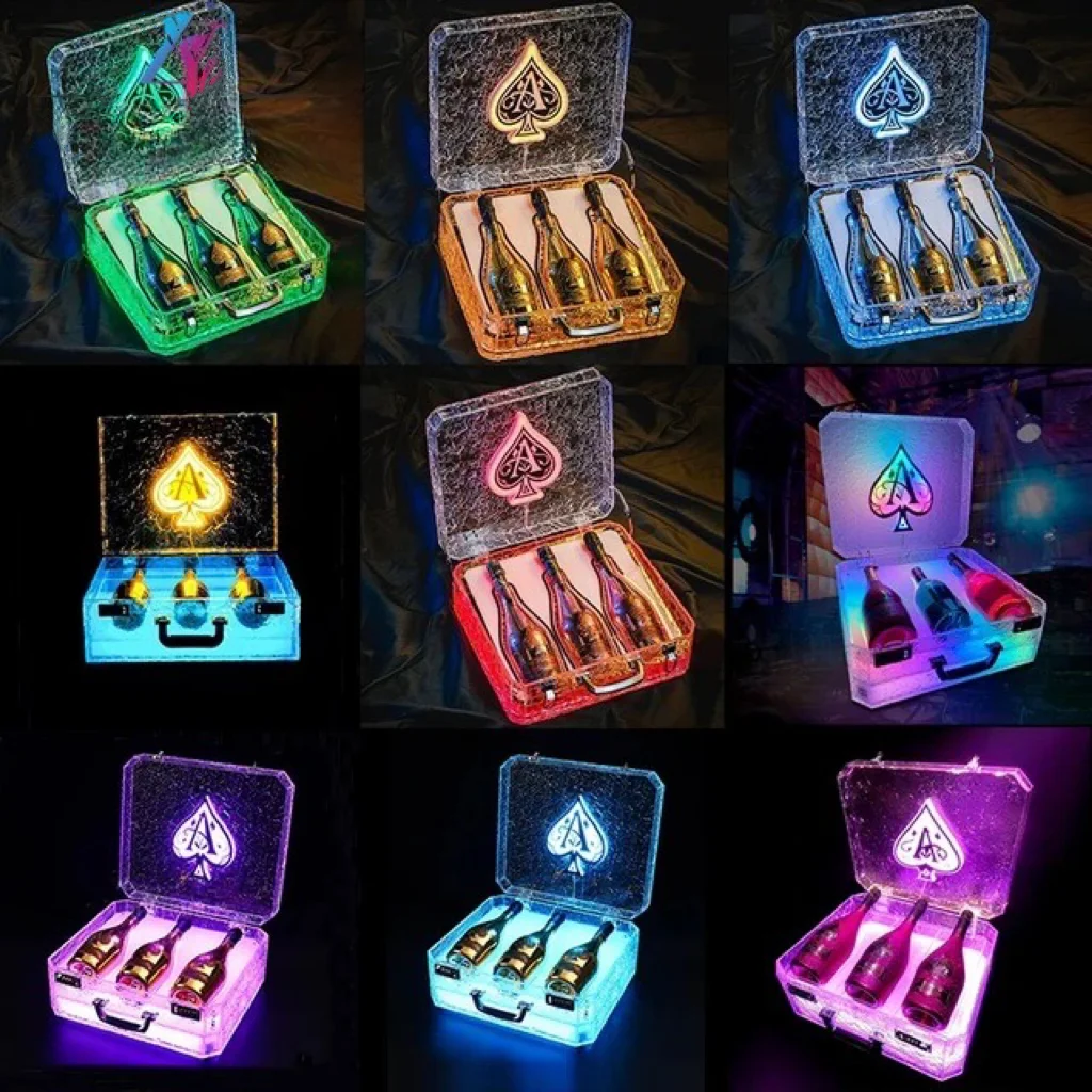 Ice Rock Ace of Spade LED Luminous Champagne Cocktail Wine Whisky Carrier Case Bar Bottle Presenter for Night Club Party Lounge
