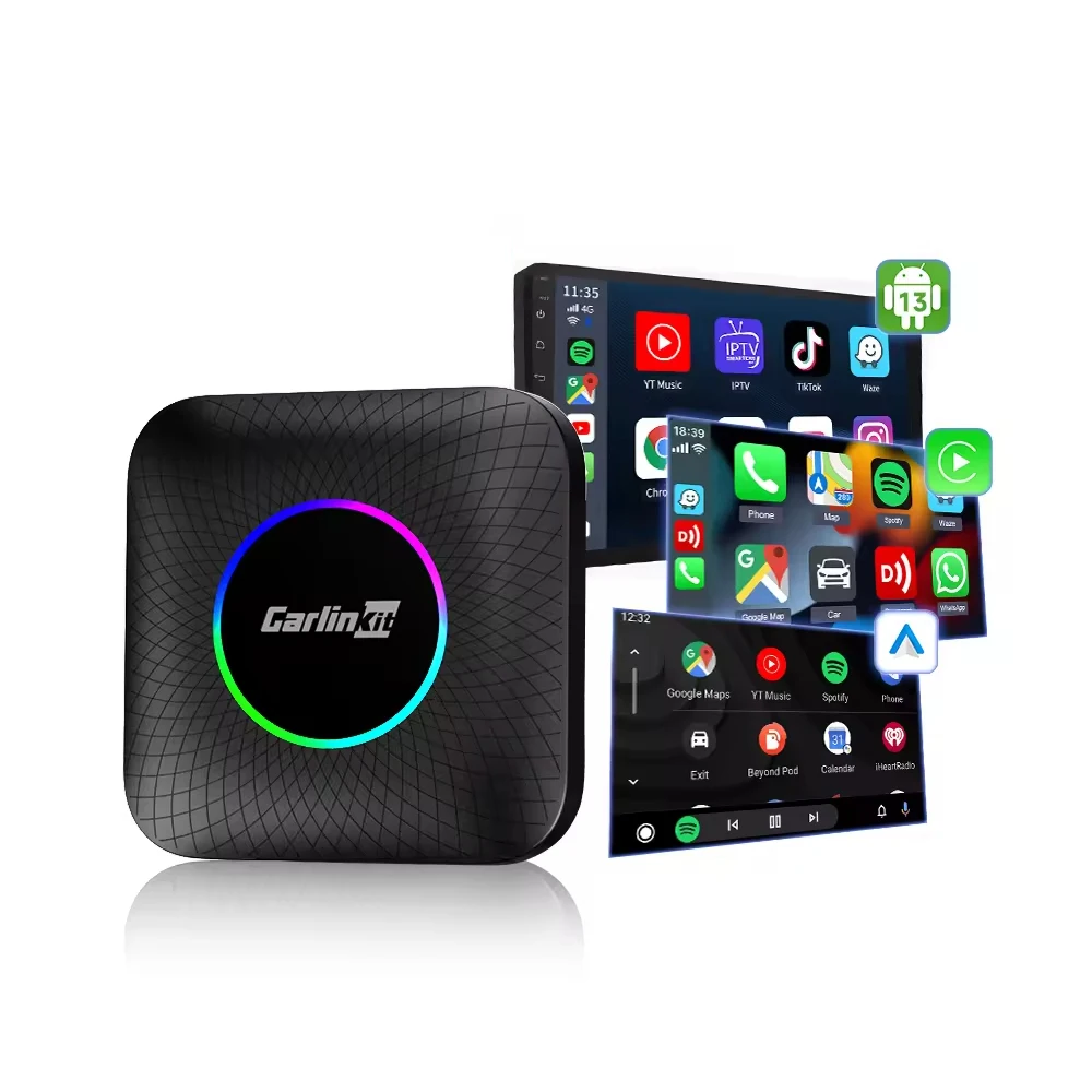 Tbox LED ambient Usb Carplay Ai Box Android 13 4GB+ 64GB Carplay Android Auto Wireless Universal Car Magic Ai Box adapter