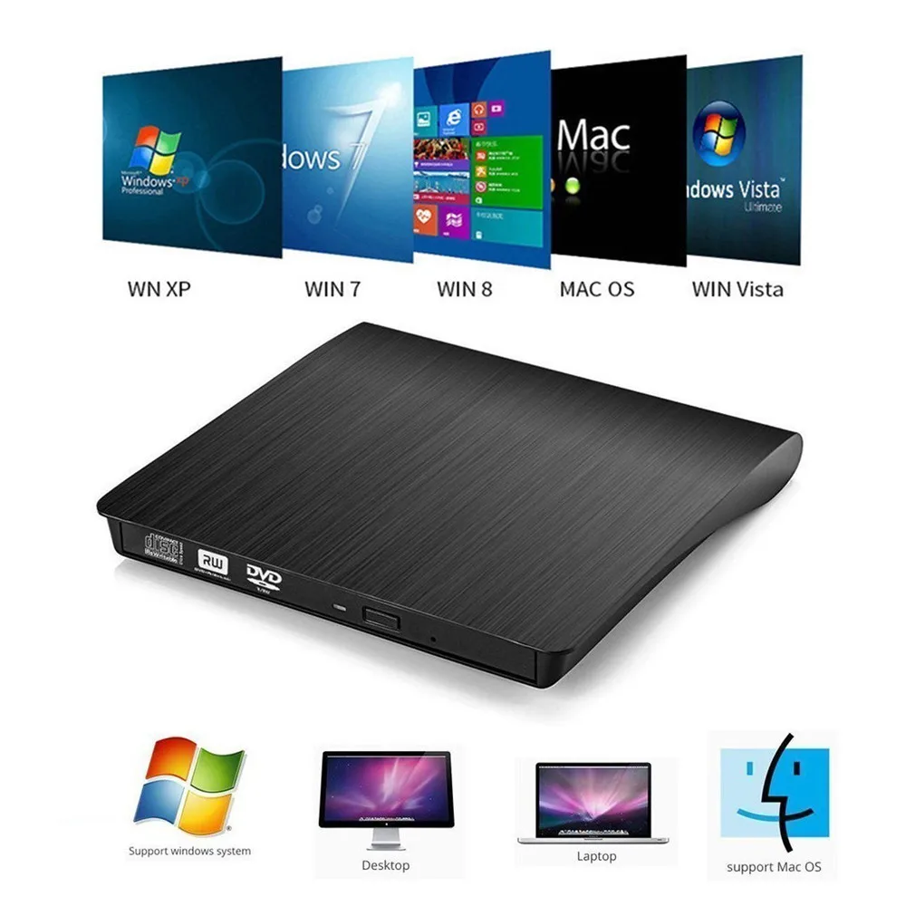 Slim Portable External USB 3.0 CD/DVD +/-RW Burner Drive DVD/CD ROM Rewriter High Speed Data Transfer For Laptop Desktop PC