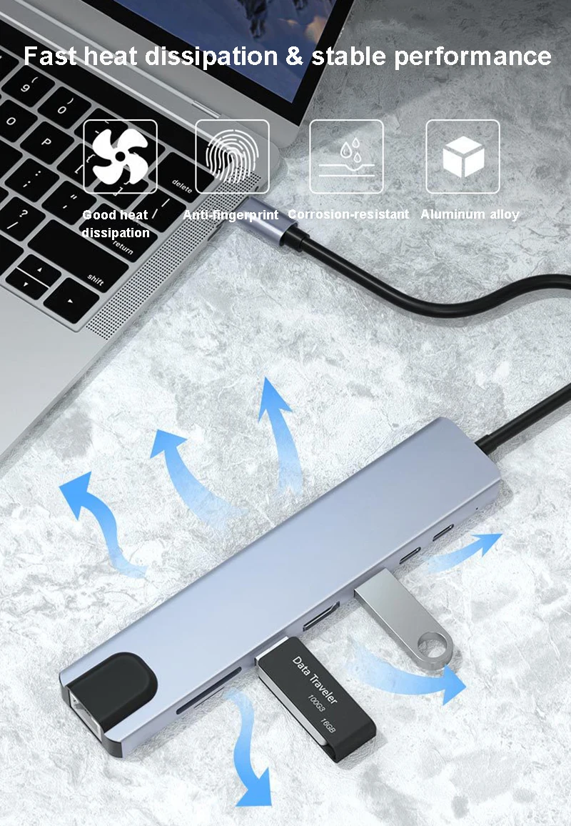 8 в 1 док-станции 4K HD Ethernet TF карты SD USB 3 0 типа C для RJ45 портов HUB macbook адаптер