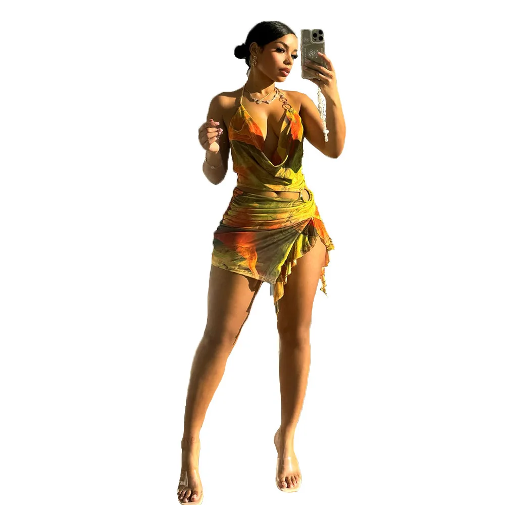 Best Quality Sexy Tassel Mesh See Through Halter Dress Women