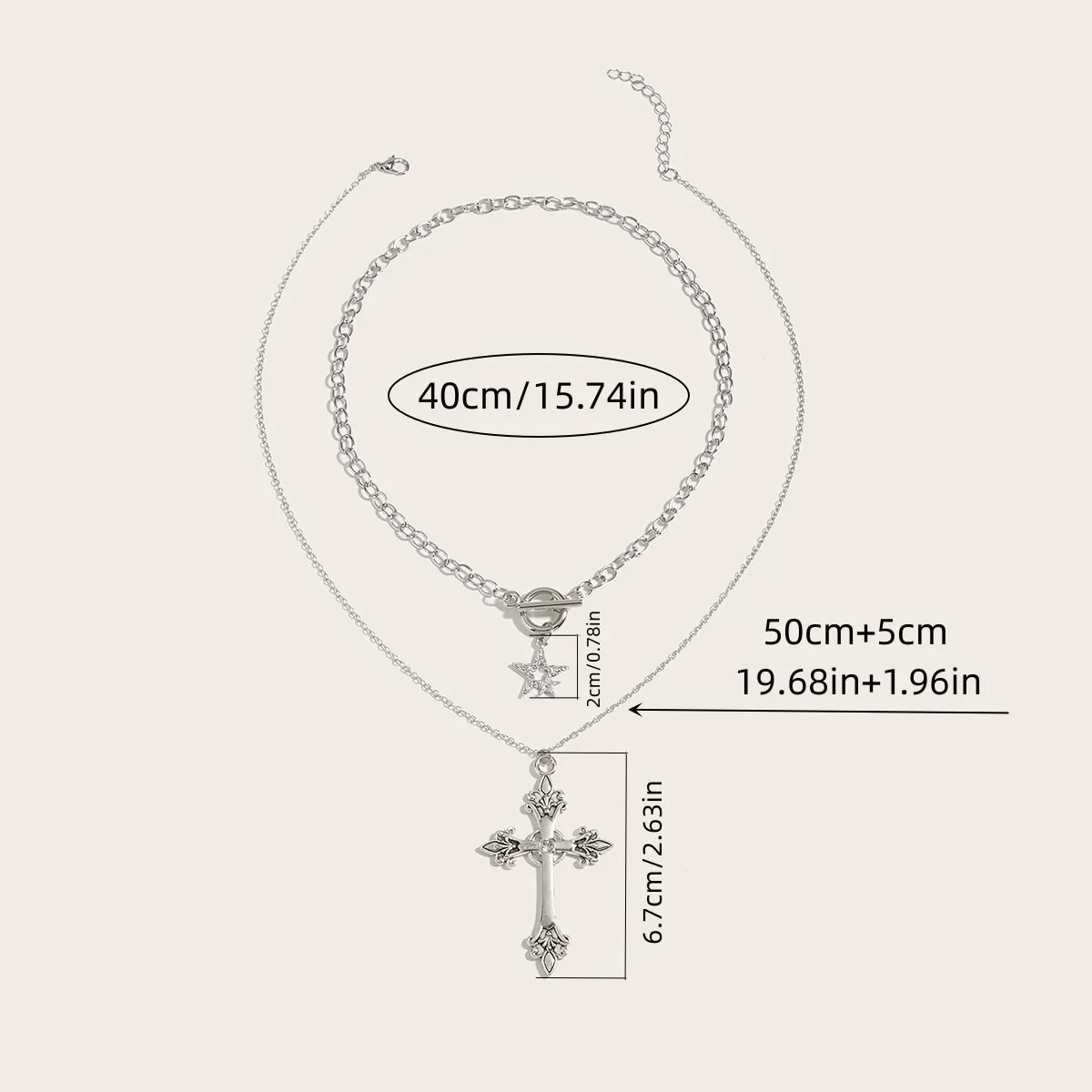 Gothic Hip-hop Star Cross Necklaces for Women Vintage Double Layer Chain Necklace Jewelry Accessories