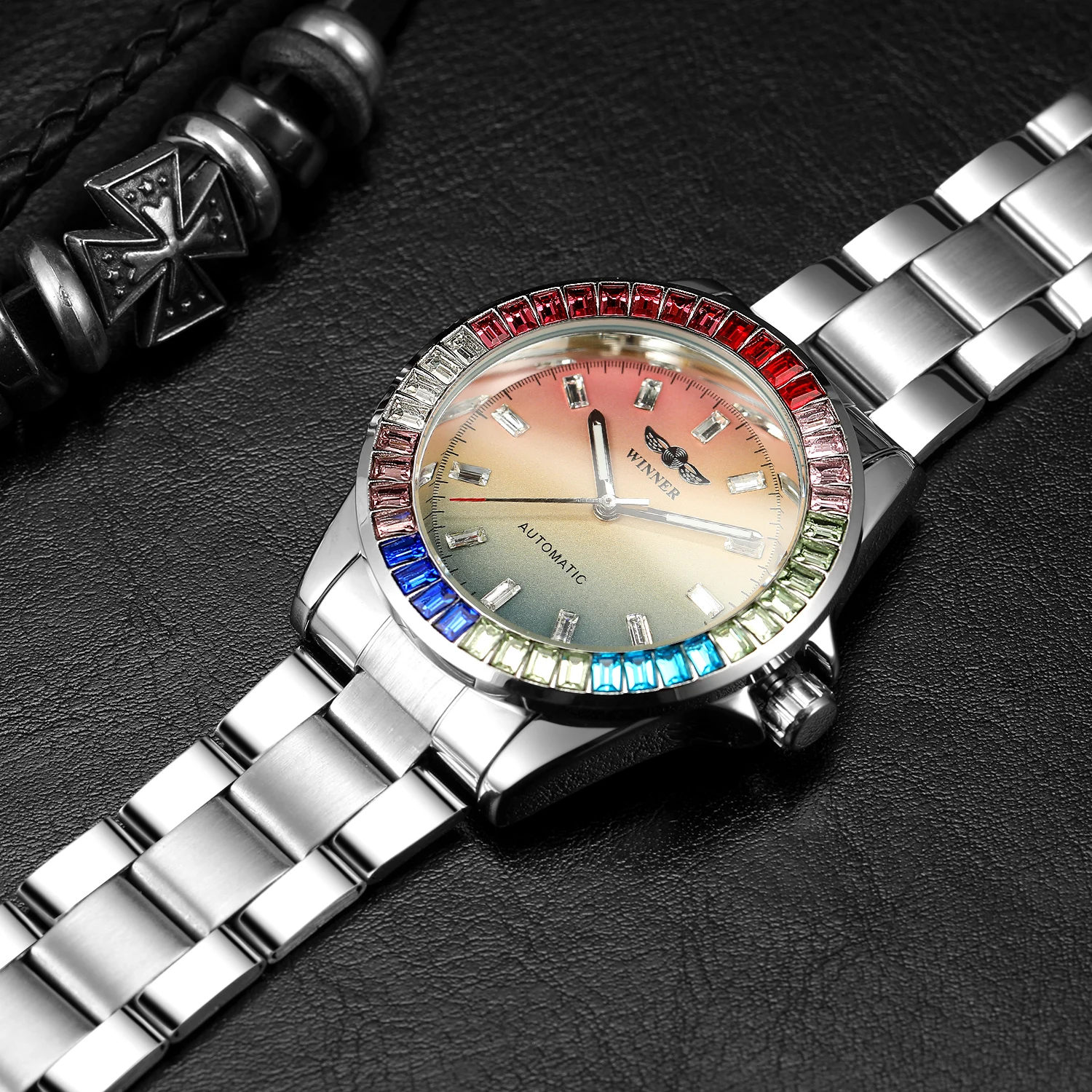 WINNER 8287 Trending  Man Mechanism Watch Costume Stainless Steel Band Hollow Out Automatic in Stock Business Hand Watch