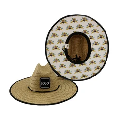 Wholesale beach hats for women sum straw lifeguard hat wide brim summer cap natural grass