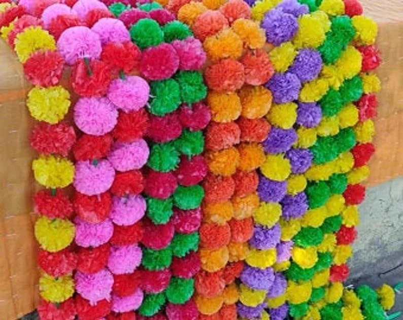 Indian Handmade Artificial Marigold Flower Garland Wedding Party Decoration Wall Decor