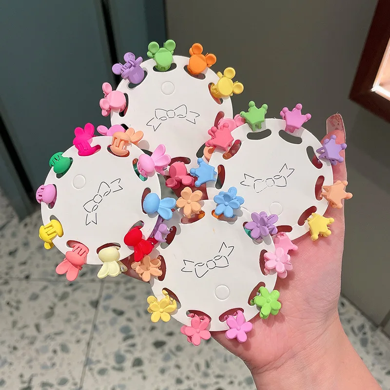 Mengxin cute 10pcs/pack kids baby buy colorful plastic heart mini butterfly flower small mouse ears hair claw clips