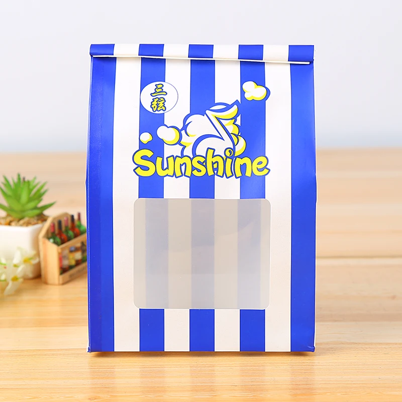 Wholesale Custom Printing Kraft Paper Food Packaging Bag Stand Up Oil Proof Tin Tie Cinema Popcorn Bag With Window