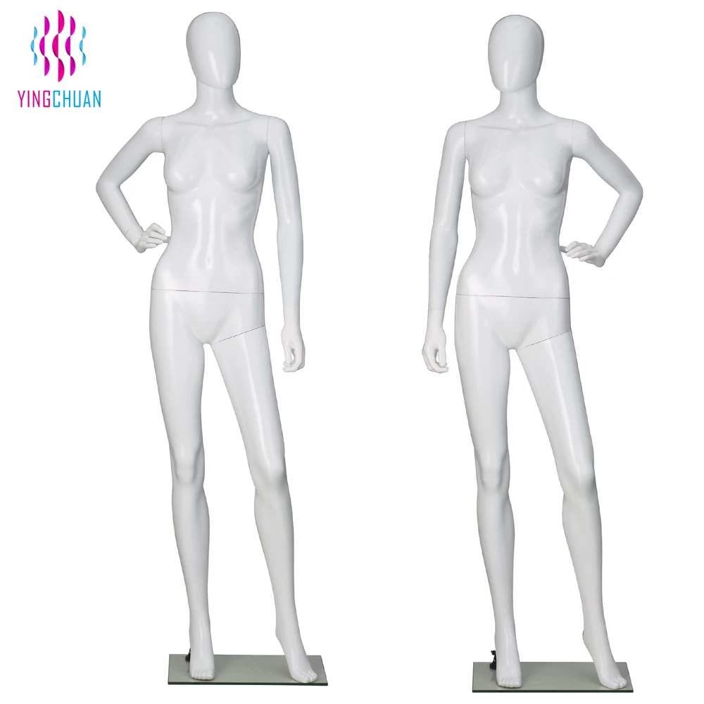 White Glossy Female Mannequin Full Standing Pose Fiberglass Woman Mannequin With Hand