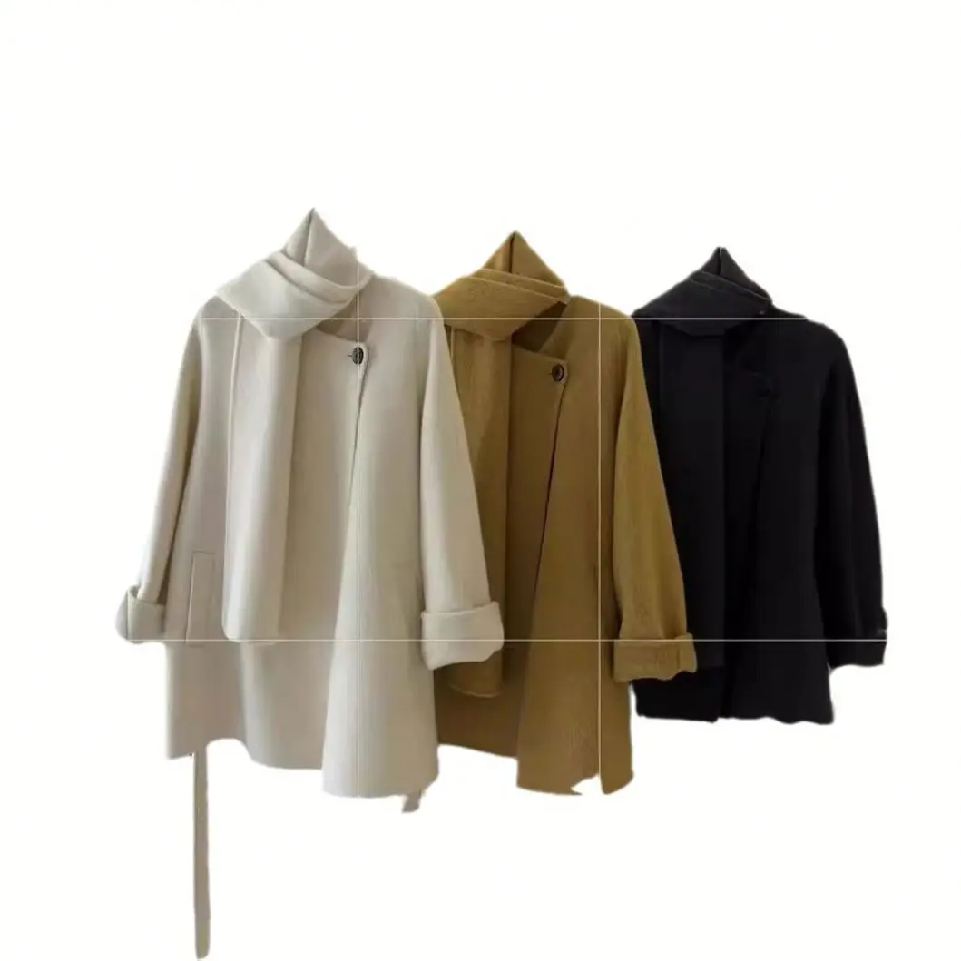 High-grade scarf detachable two-way loose double-sided wool coat with one button New woolen coat New