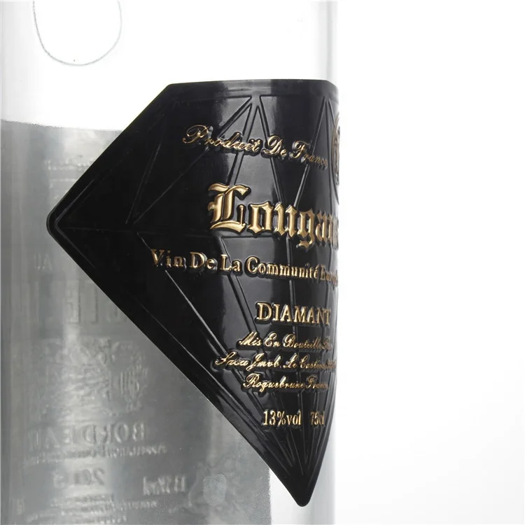 Metal Embossed Custom Glass Adhesive Pewter Labels Self Sticker Printed Neck Tag Hot Stamping Wine Bottle Sticky Label