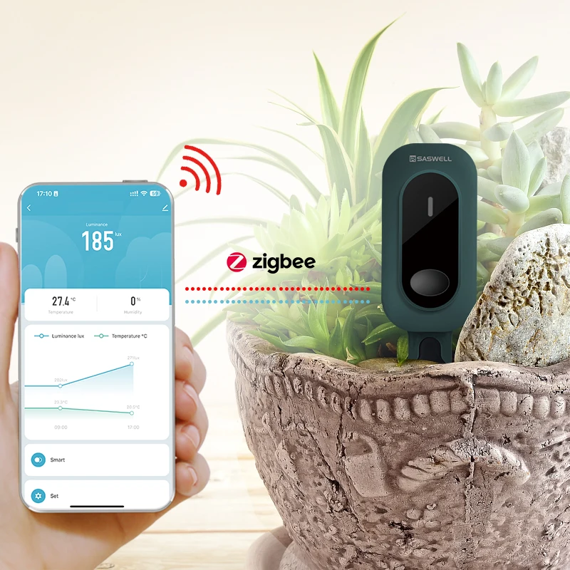 SASWELL smart soil sensor with Tuya Zigbee connection testing soil moisture