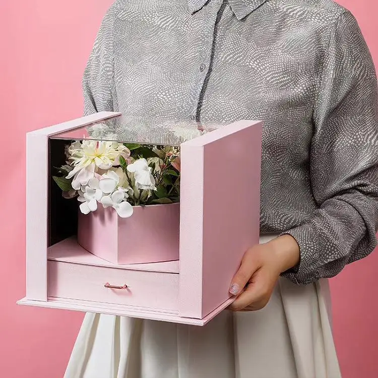 Transparent square Cube Flower Box Acrylic Square Window Drawer Box