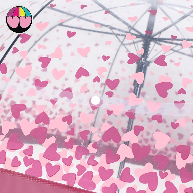 Lovely Straight Children Kids PVC&POE Plastic Dome Bubble Transparent Clear Umbrella With Custom Cartoon Printing