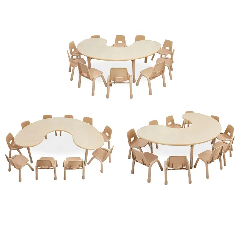 Daycare Center Furniture Nursery School Kindergarten Table 10 Students Half Moon Shape Kids and Chair