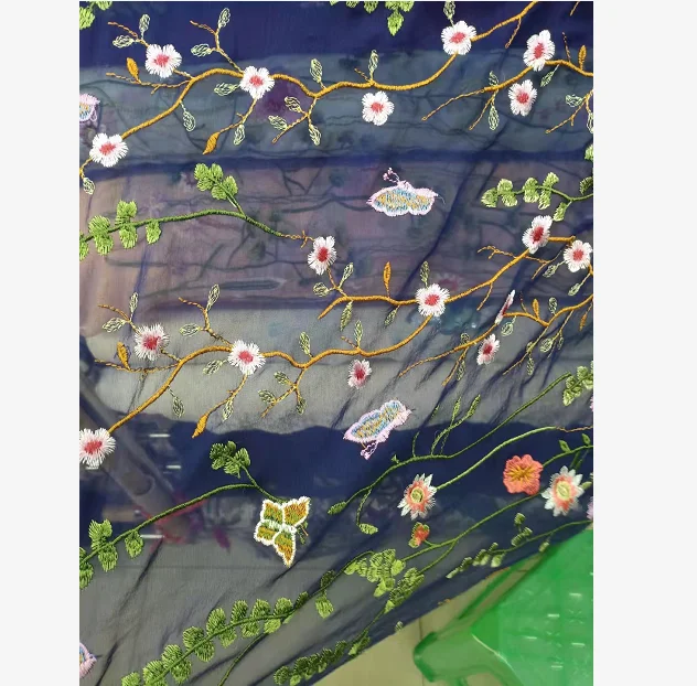 tela de seda 100% raw silk fabric stock lot pure Silk embroidered fabric embroidery beaded fabrics sequin rose