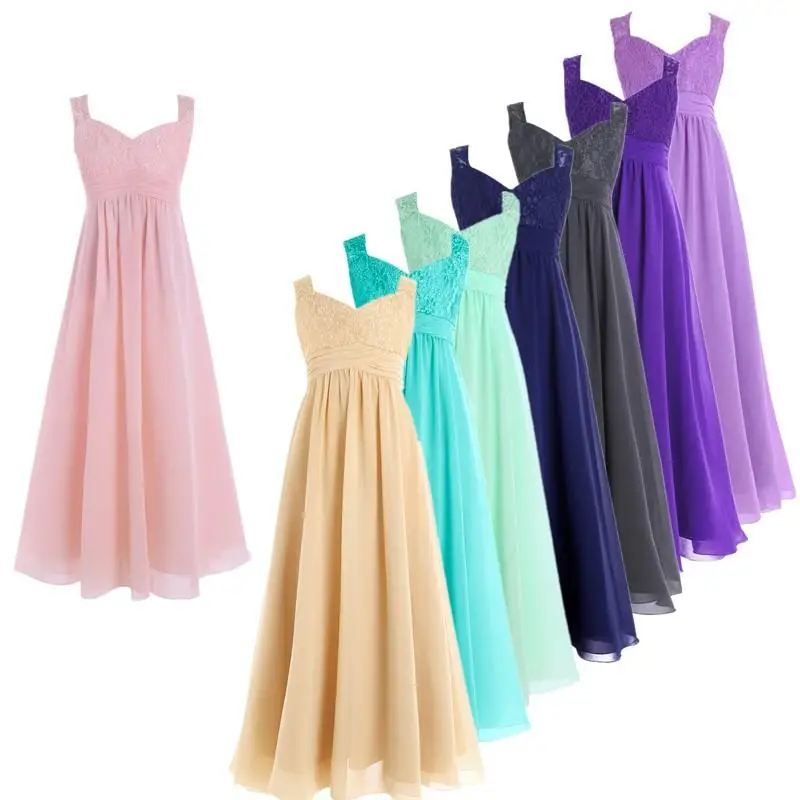 
Girls Chiffon Lace Back zipper Flower Girl Dress Princess Pageant Wedding Bridesmaid Birthday Party Dress 