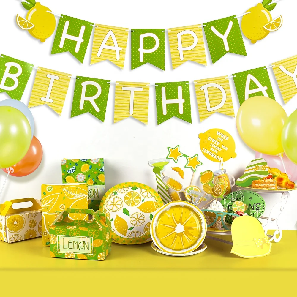 Lemon Party Decorations Wall Yellow Lemon Hanging Bunting Lemon Citrus Fruit Party Supplies Tableware Set