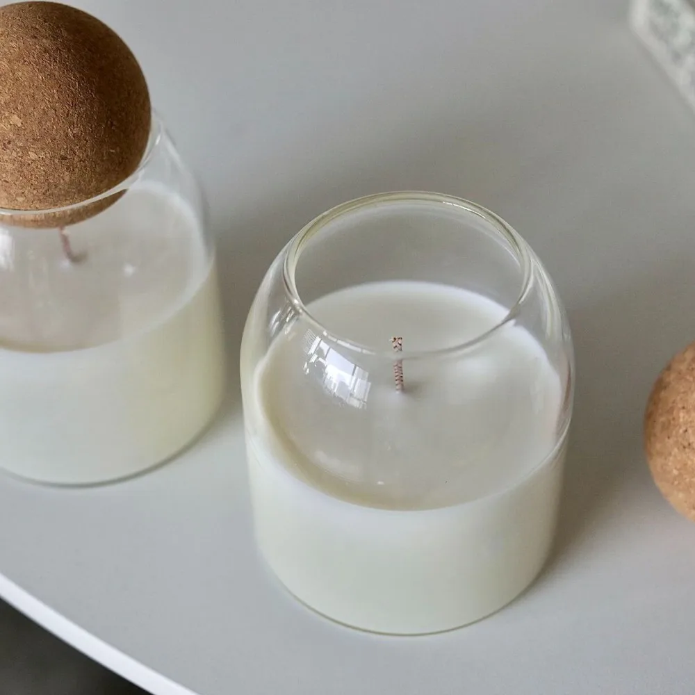 10oz 12oz Amber Heat resistant glass vessels iridescent candle empty jar glass with cork ball lids for Soy wax making