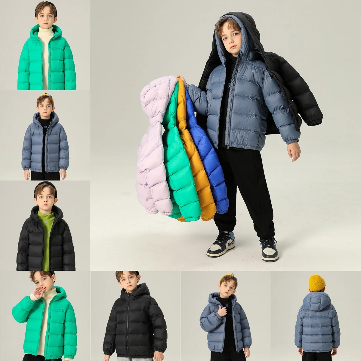 Custom logo kids boy warm puffer jacket children coats and outerwears down clothes mid-long padded winter boys coats with hooded