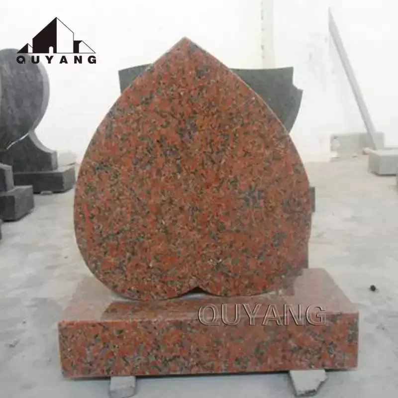 QUYANG Western Style Simple Deceased Grave Stone Cemetery Headstone Design Red Granite Cross Tombstone Monument