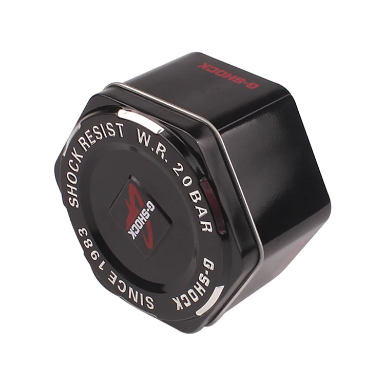 Factory Supply Branded Black Hexagon Fossil Watch Tin Box With Cover