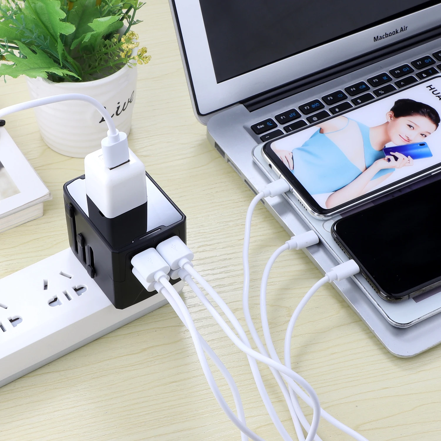 Universal Cellphone Laptop Usb Cable Wall Travel Charger Surge Protector For Samsung Ipad Iphone Macbook Pro