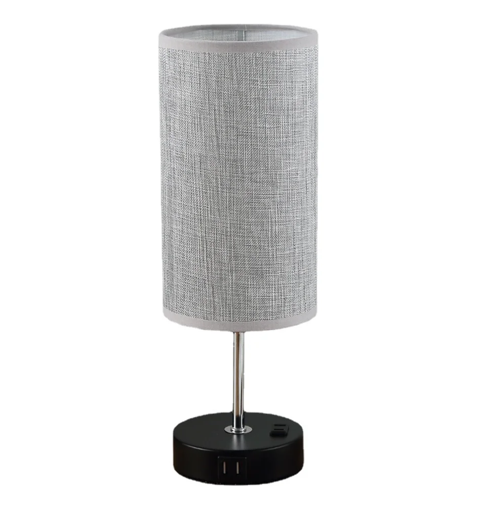 Popular Touch Dual USB Charging Desk Lamp Wooden Fabric Bedroom Decorative Lamps For Club Living Room Study