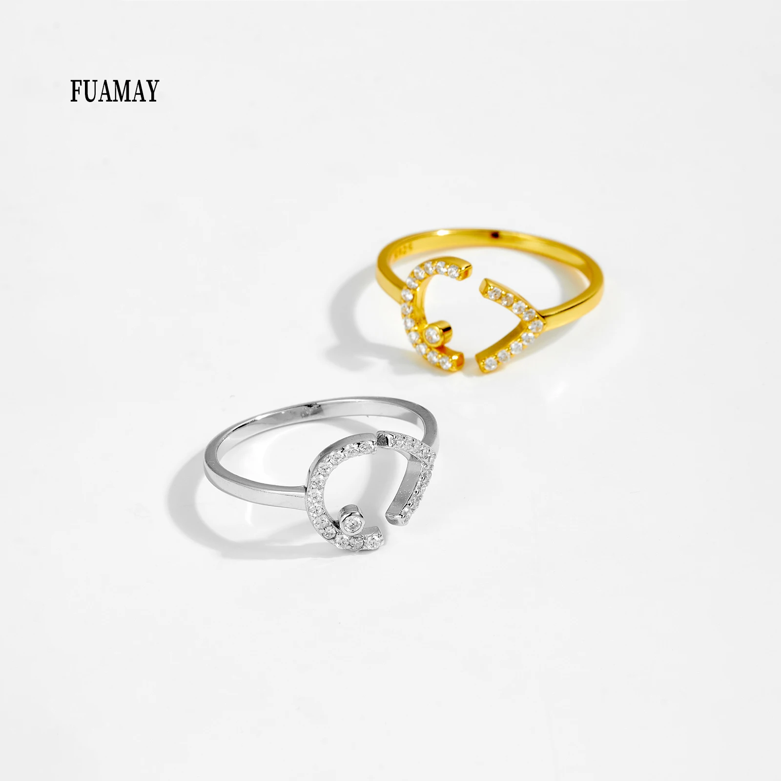 FUAMAY 2025 Fashion New Design Line Fish Open Ring 18K Gold Plated 925 Silver Minimalist Pave Fish Ring For Women