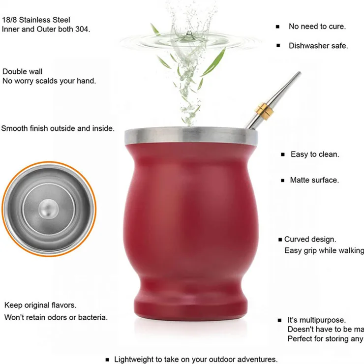 Портативная матовая чашка Yerba Tea Mate с двойными стенками из нержавеющей стали 230 мл в наличии