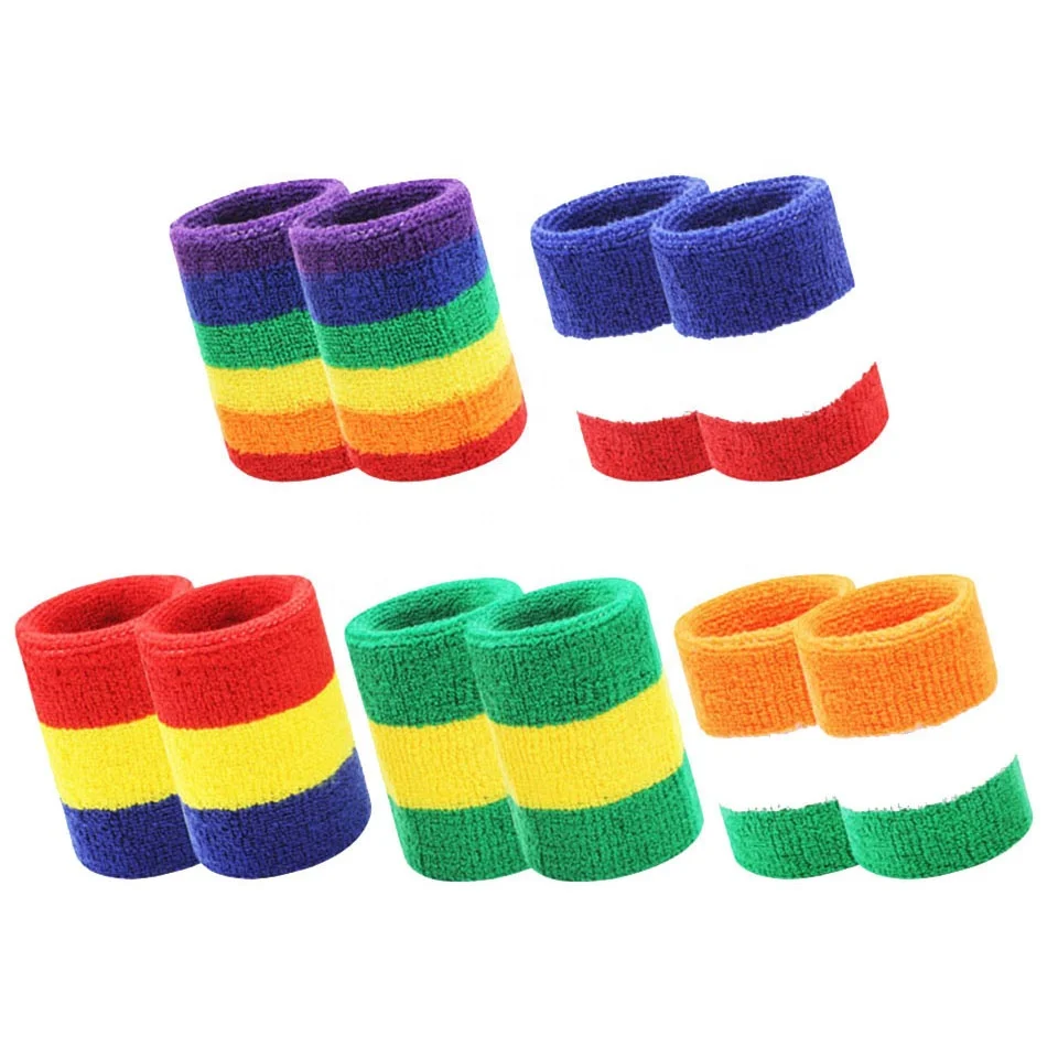 Table Tennis Badminton Cotton Basketball Golf Bowling Running Sport Gym Rainbow Compression Towel Wristbands Bulk Sweatbands