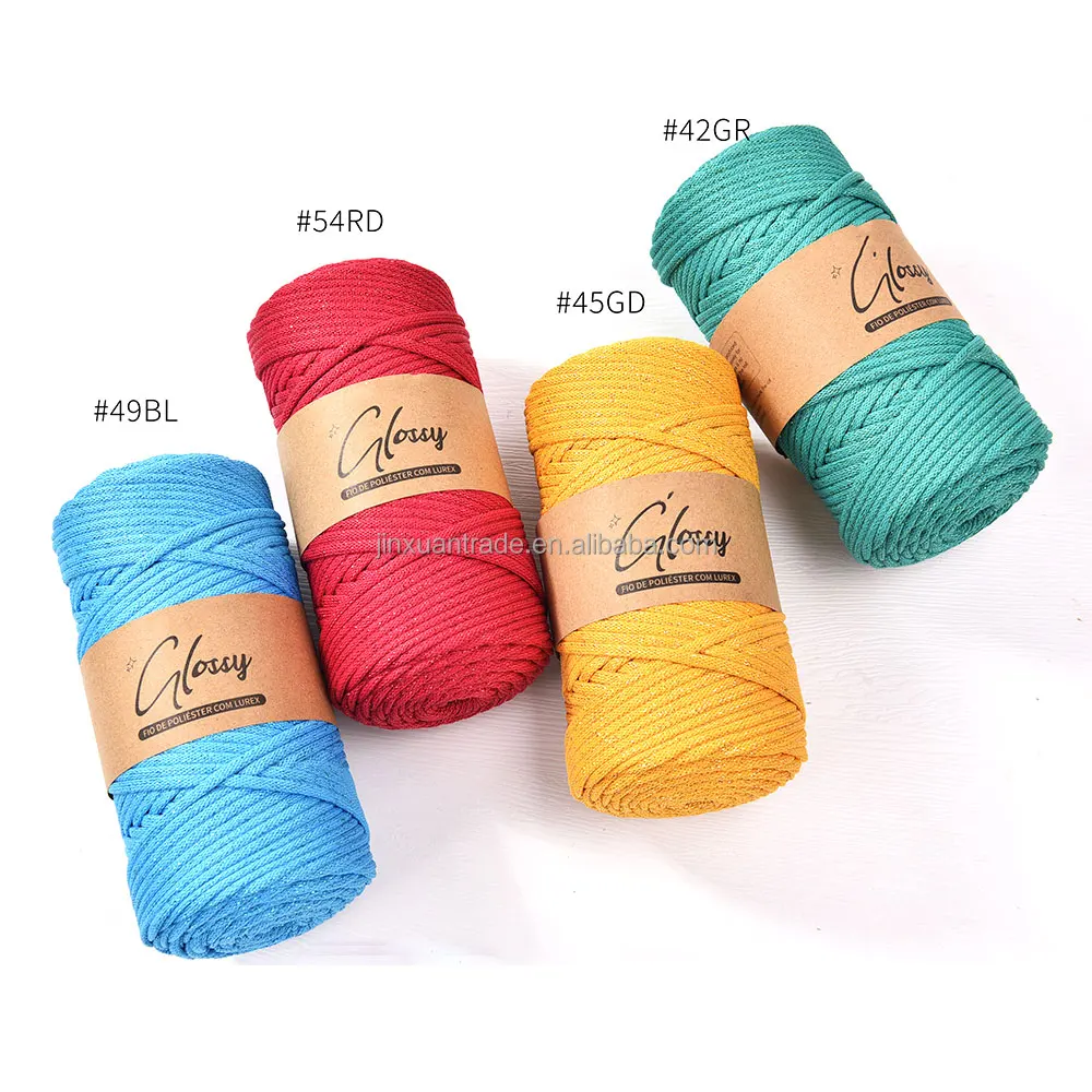 Плетеная блестящая нить крючком металлическая Золотая пряжа сумка для вязания полиэфирная веревка макраме 100 ярдов/рулон