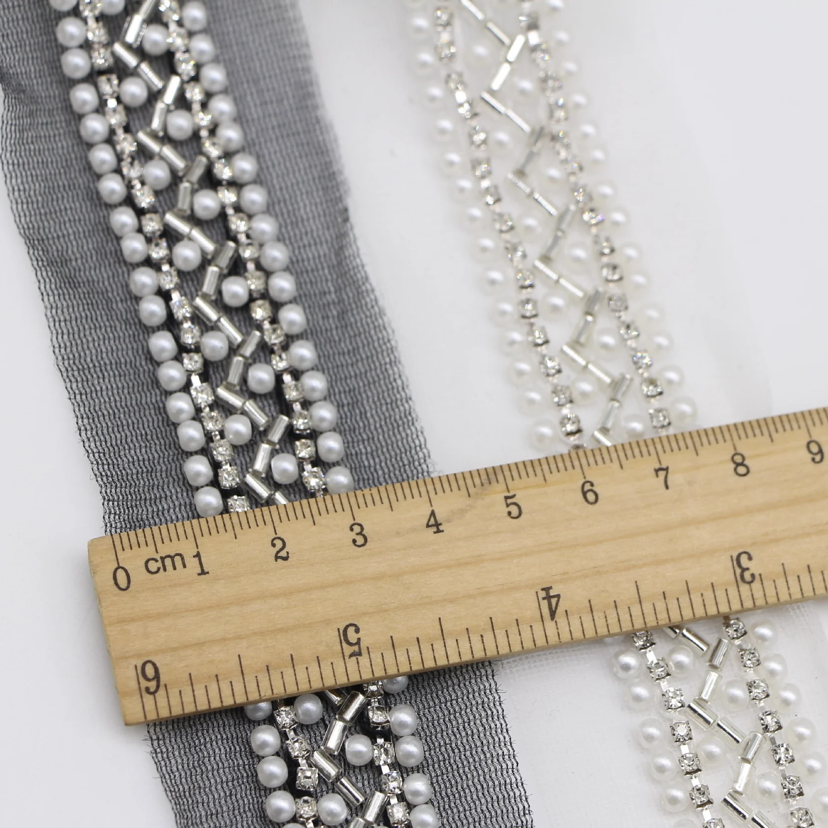 Designer 2CM White black mesh handmade Embroidery Lace Ribbons Sustainable Beaded Lace Trims sew on for Clothing Accessories