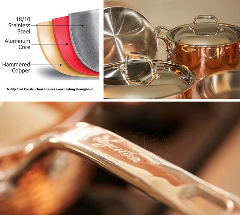 QANA Factory Wholesale OEM copper pot Cookware Sets pans pot Kitchen Tools soup & stock cooking pot frypan nonstick